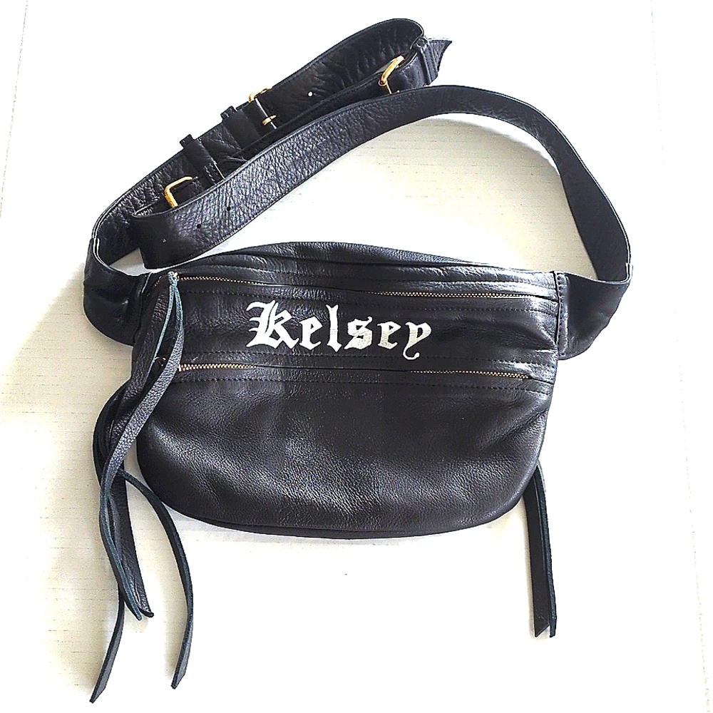 NOT RATIONAL Bags MONKITA FANNYPACK Black Leather Purse Personalized Kelsey EC